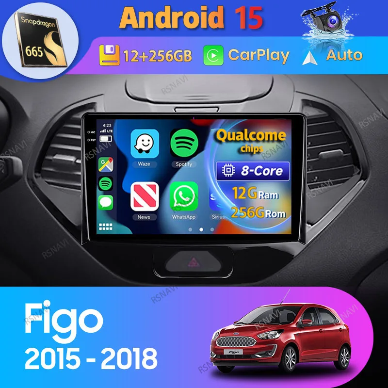 Radio 2 DIN Android 15 con CarPlay y Android Auto para Ford Figo