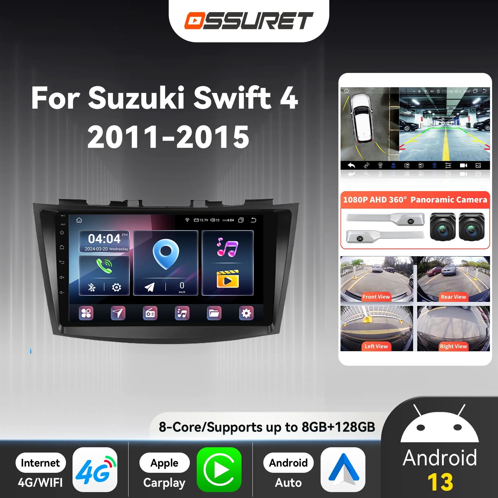 Radio 2DIN Android con cámara 360 y CarPlay – Suzuki Swift 2011-2015