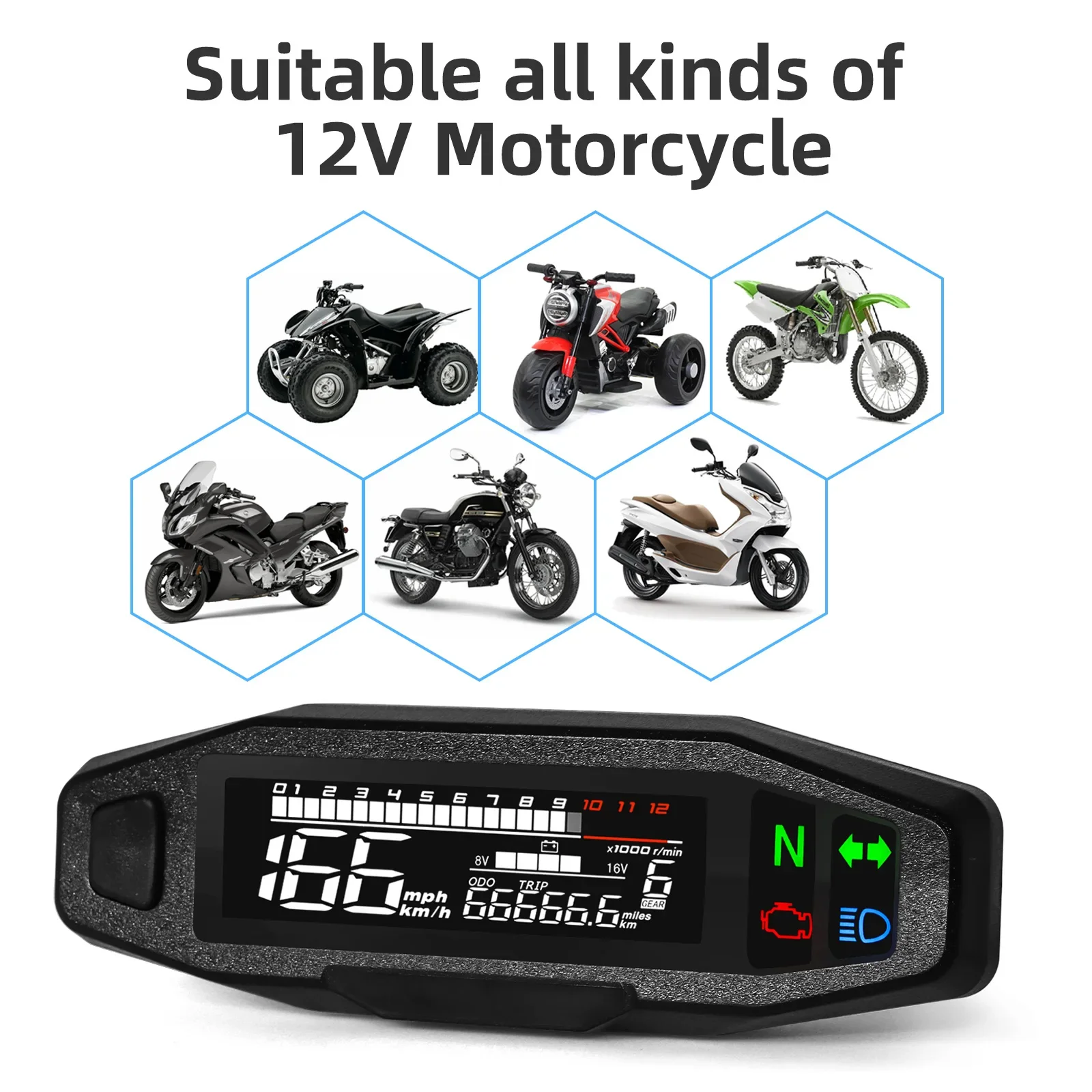 Medidor Digital LCD Universal para motocicleta, velocímetro, odómetro, inyección eléctrica, tacómetro de combustible para motocicleta, piezas de motocicleta - imagen 3
