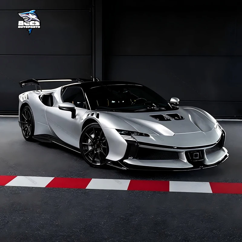 Para Ferrari SF90 kit de carrocería de fibra de carbono estilo SF90FXX parachoques delantero y trasero falda lateral alerón capó y Kit de conversión de luz trasera - imagen 4