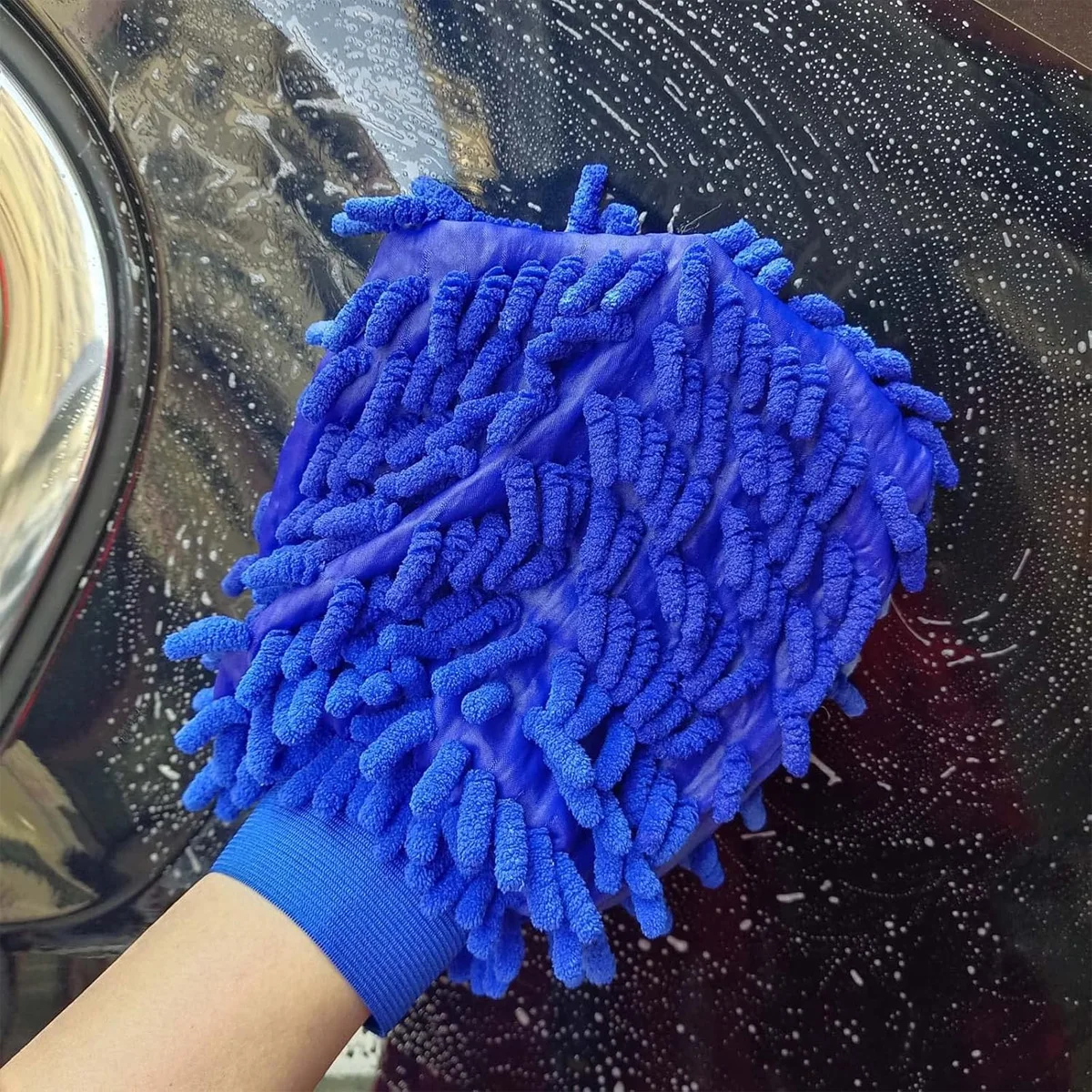 Guantes de fibra ultrafina para limpieza de parabrisas y ventanas de coche, guantes para lavado de coches de chenilla azul, suministros de limpieza para coche - imagen 3
