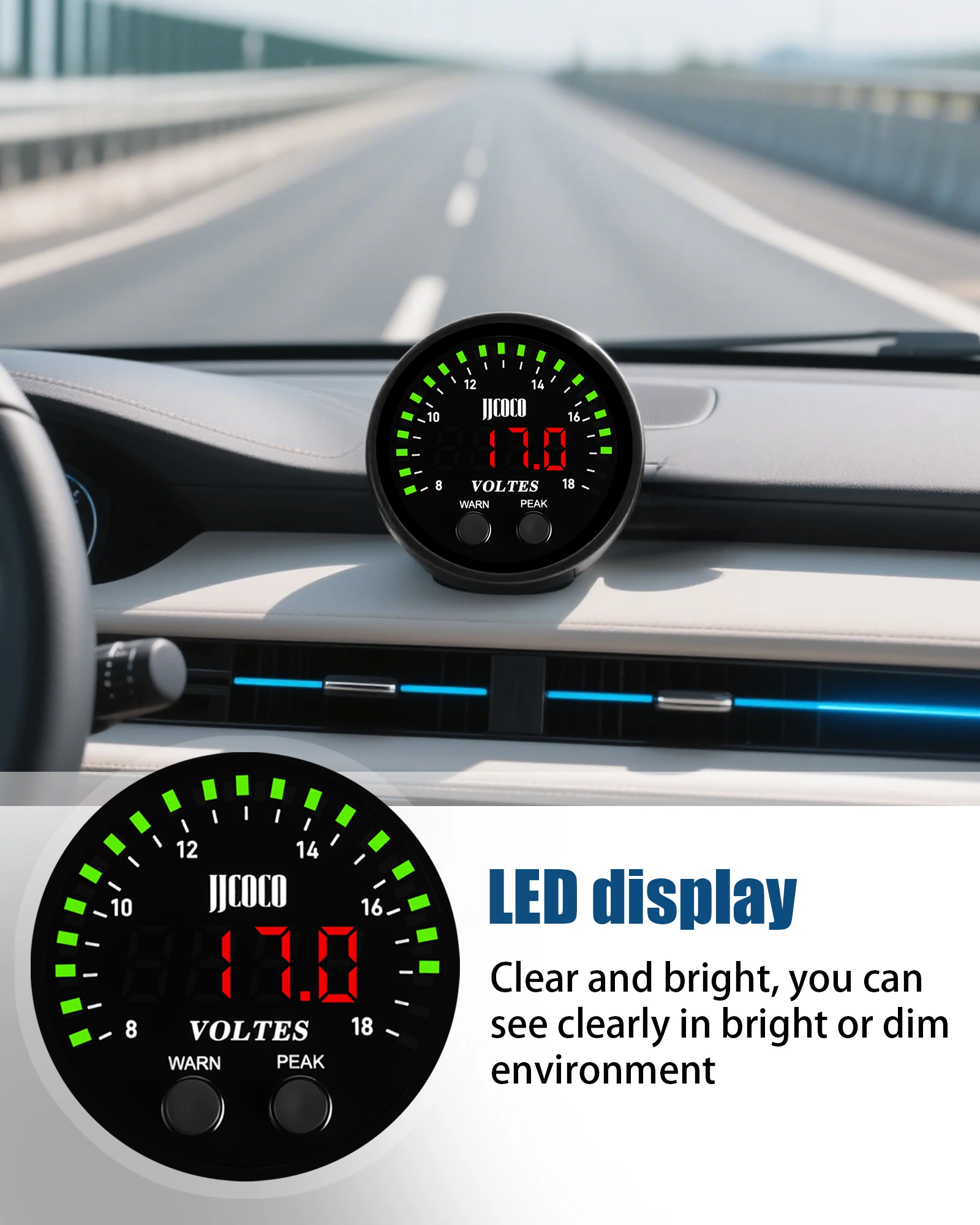 Voltímetro JJCOCO 52mm LED rojo - medidor voltaje batería coche - imagen 4
