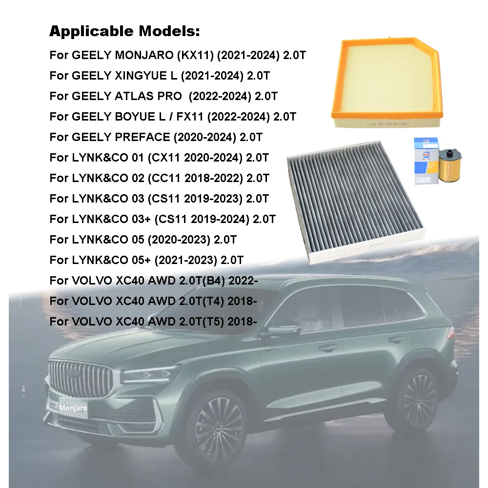 Juego de filtros Geely para Monjaro KX11 2.0T aceite, aire y cabina - imagen 2