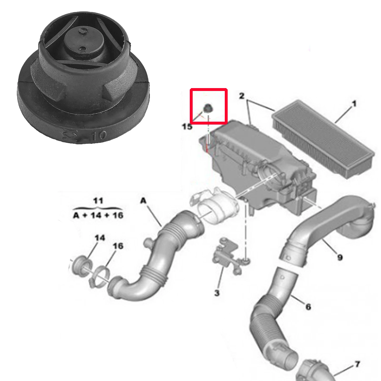 Caja filtro de aire con ojal de goma para Peugeot 1.6 HDI – 1422A3 - imagen 5