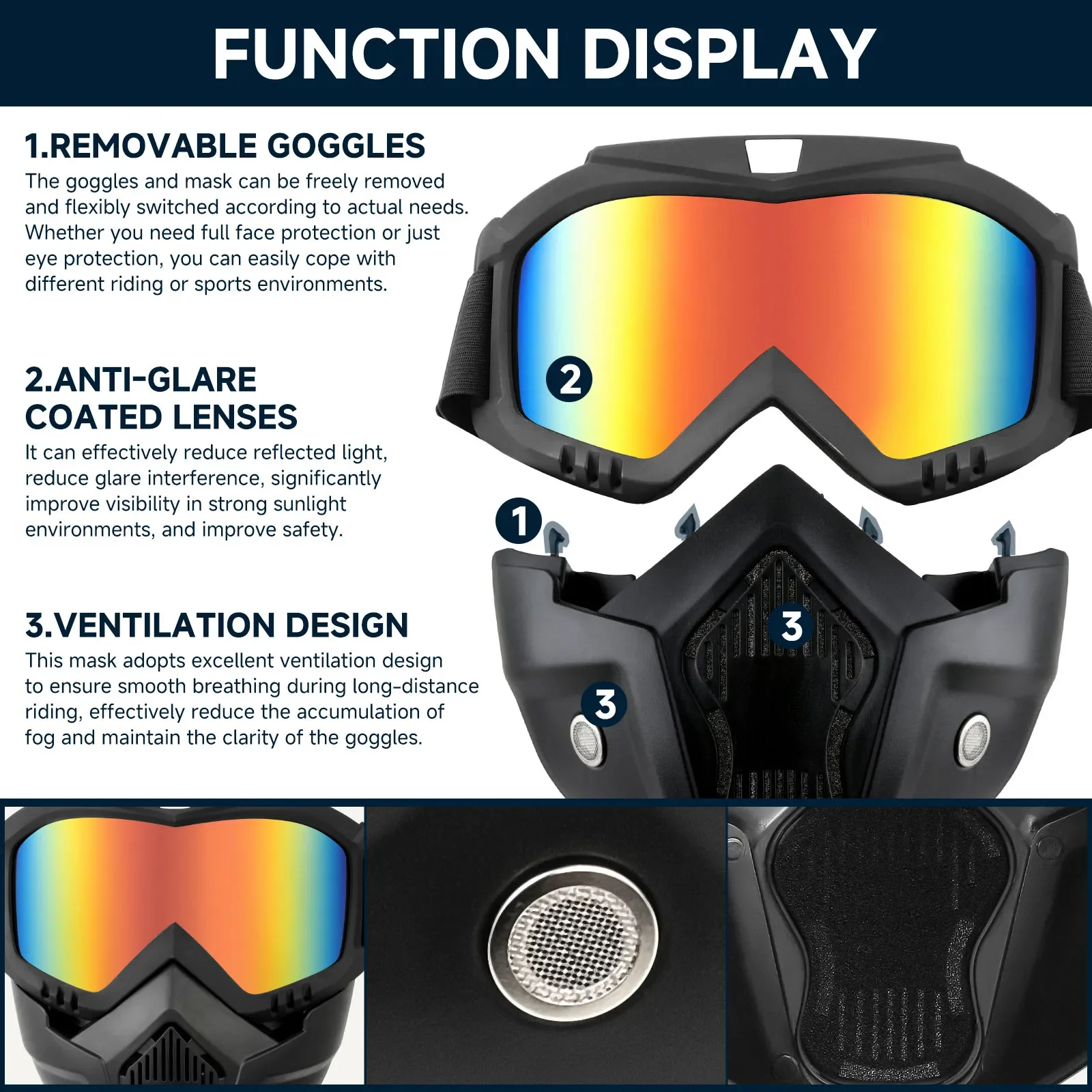 Máscara de motocross con gafas y protector bucal para casco abierto - imagen 4