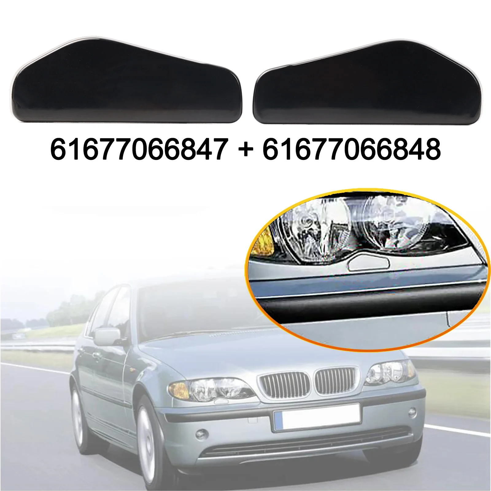 2X tapa de boquilla limpiaparabrisas de faro delantero de coche para BMW Serie 3 E46 Sedan Wagon 316 318 OE izquierdo y derecho #   61677066847 + 61677066848