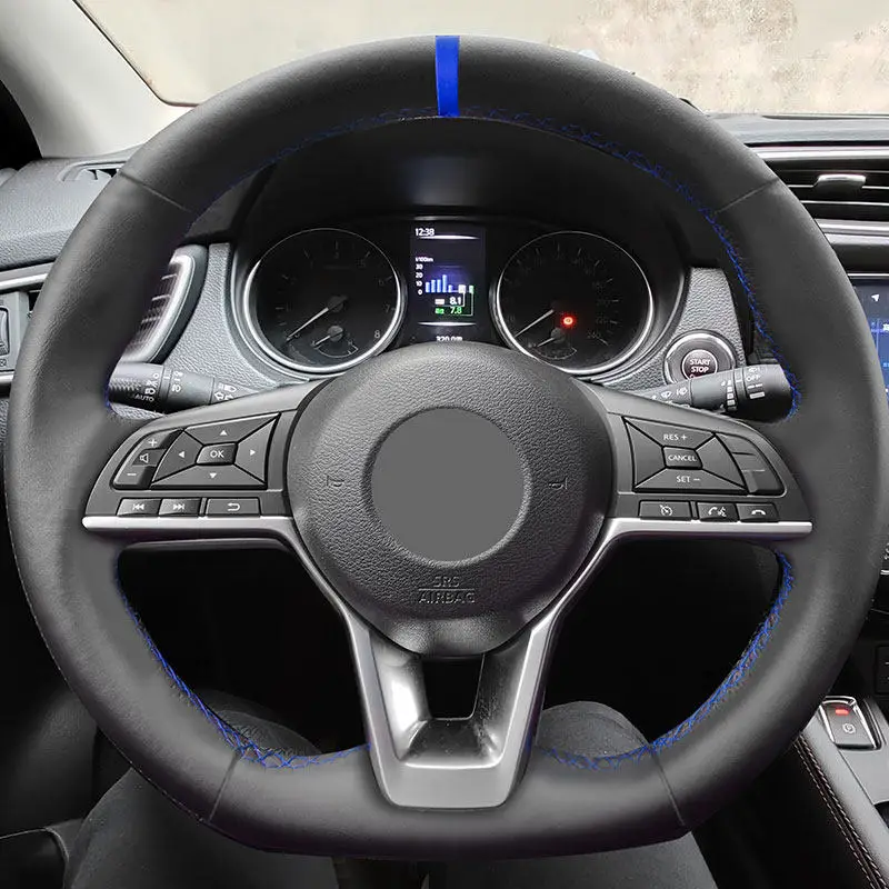 Protector de volante para coche Nissan en microfibra negra