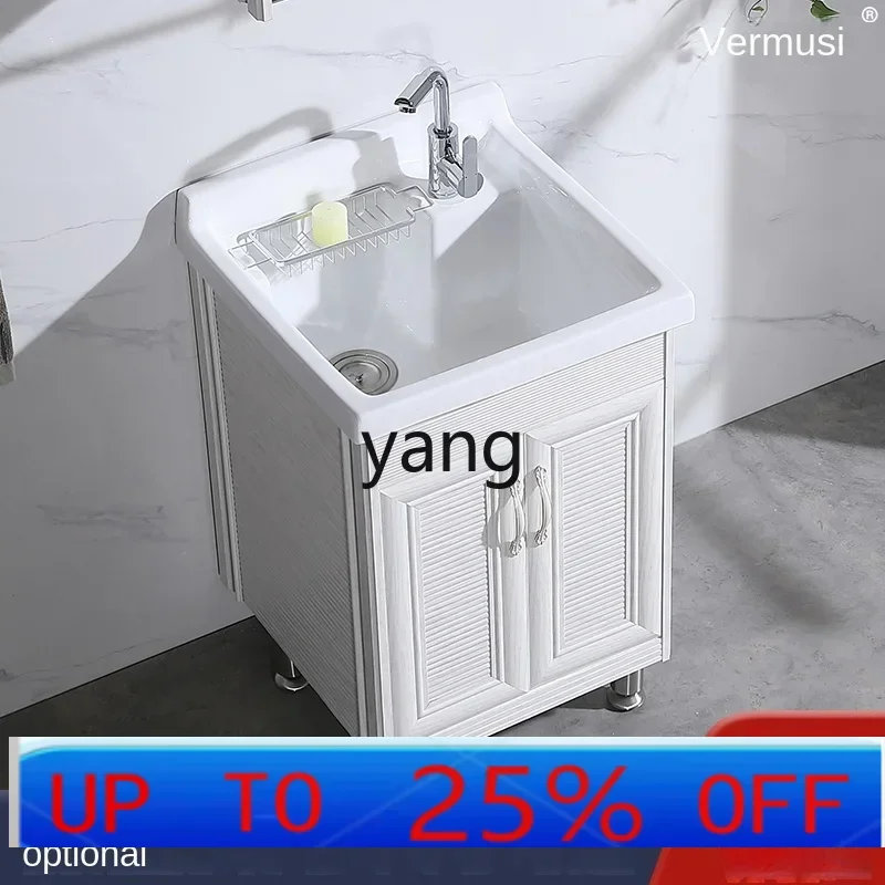 Lavabo cerámico ultra profundo LH para lavandería con mueble de aluminio