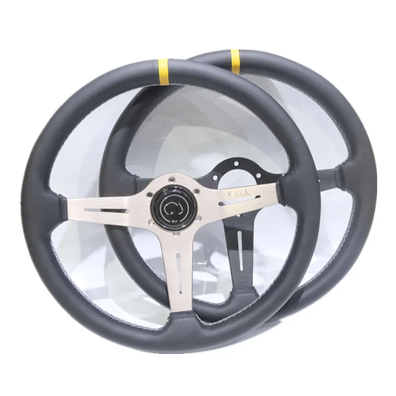 Volante plano de carreras de 15 pulgadas y 360mm, volante de juego de carreras simulado de cuero Universal para automóvil