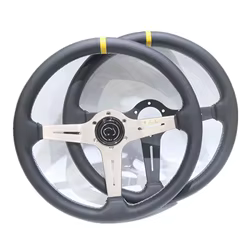 Volante plano de carreras de 15 pulgadas y 360mm, volante de juego de carreras simulado de cuero Universal para automóvil