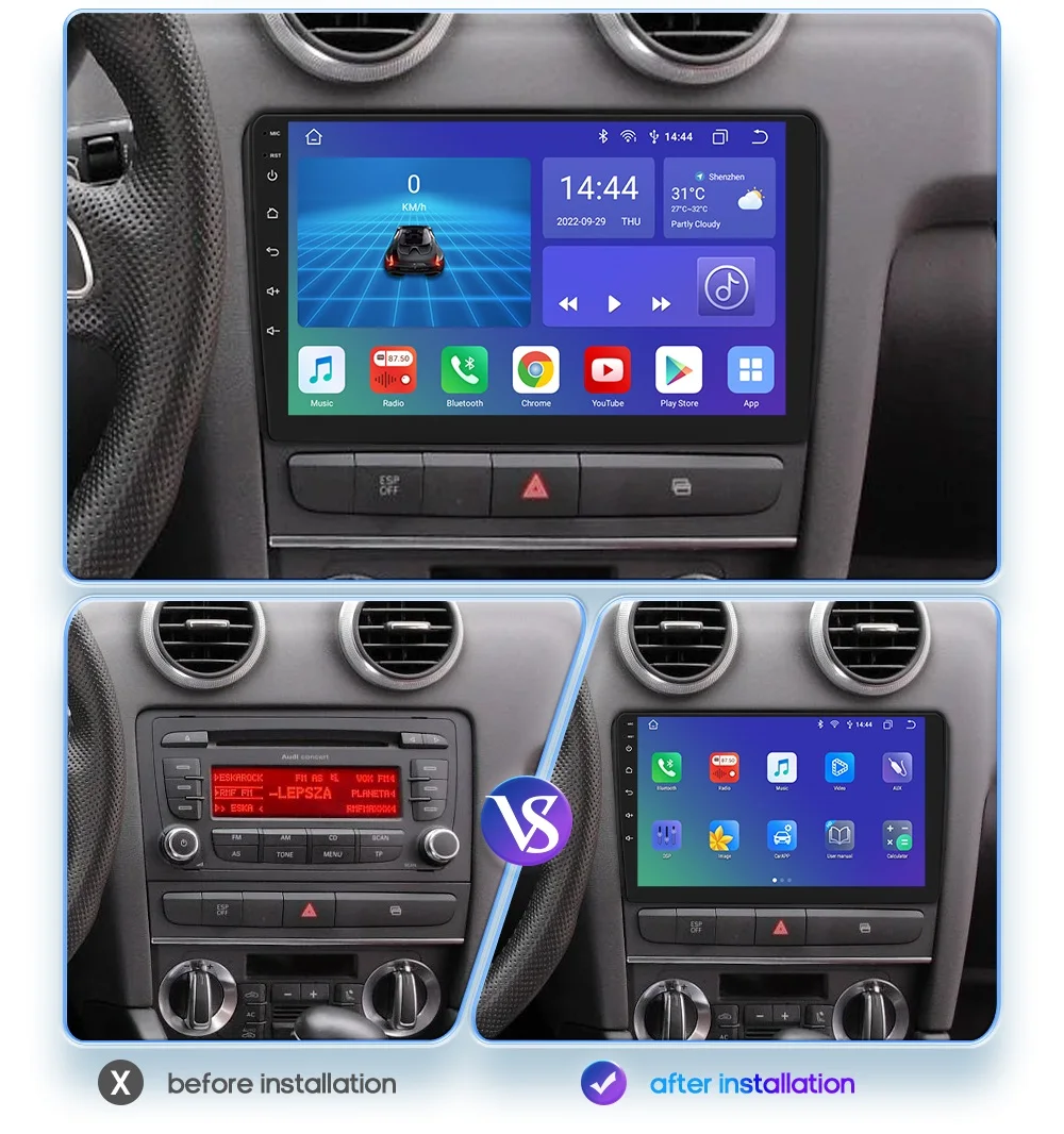 Radio 2DIN OSSURET con CarPlay y Android Auto para Audi A3 8P - imagen 2