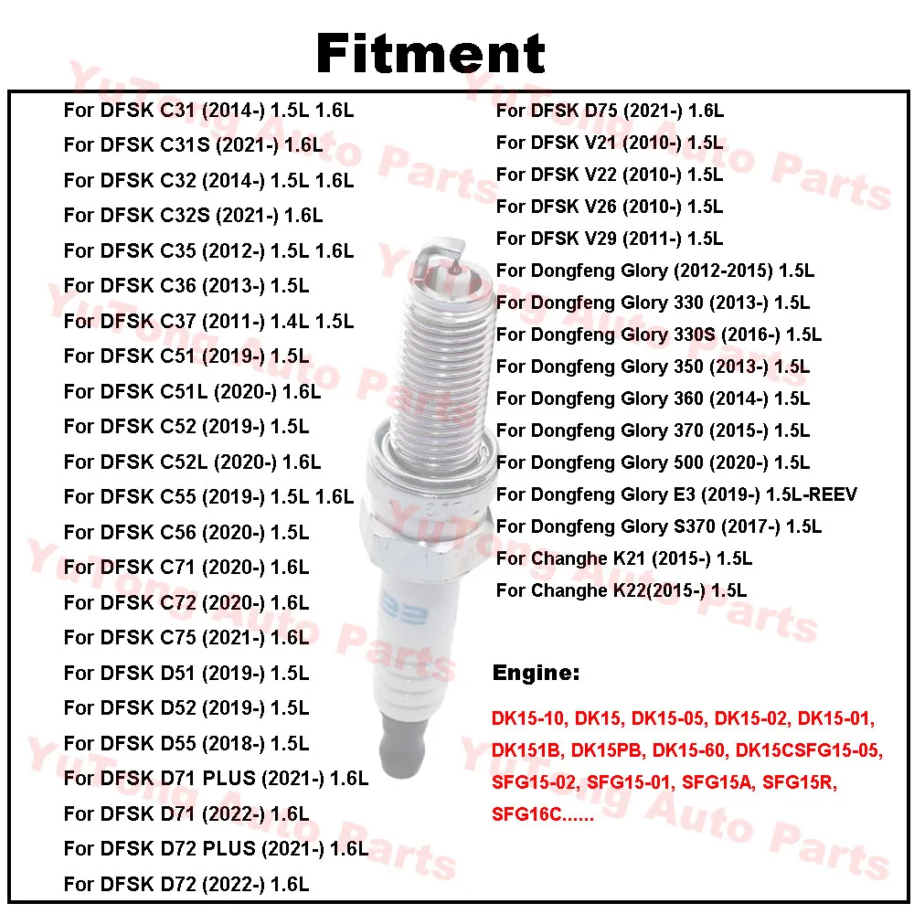 Velas de ignición para Dongfeng Glory 330S y Fengon 350 1.5L - imagen 3