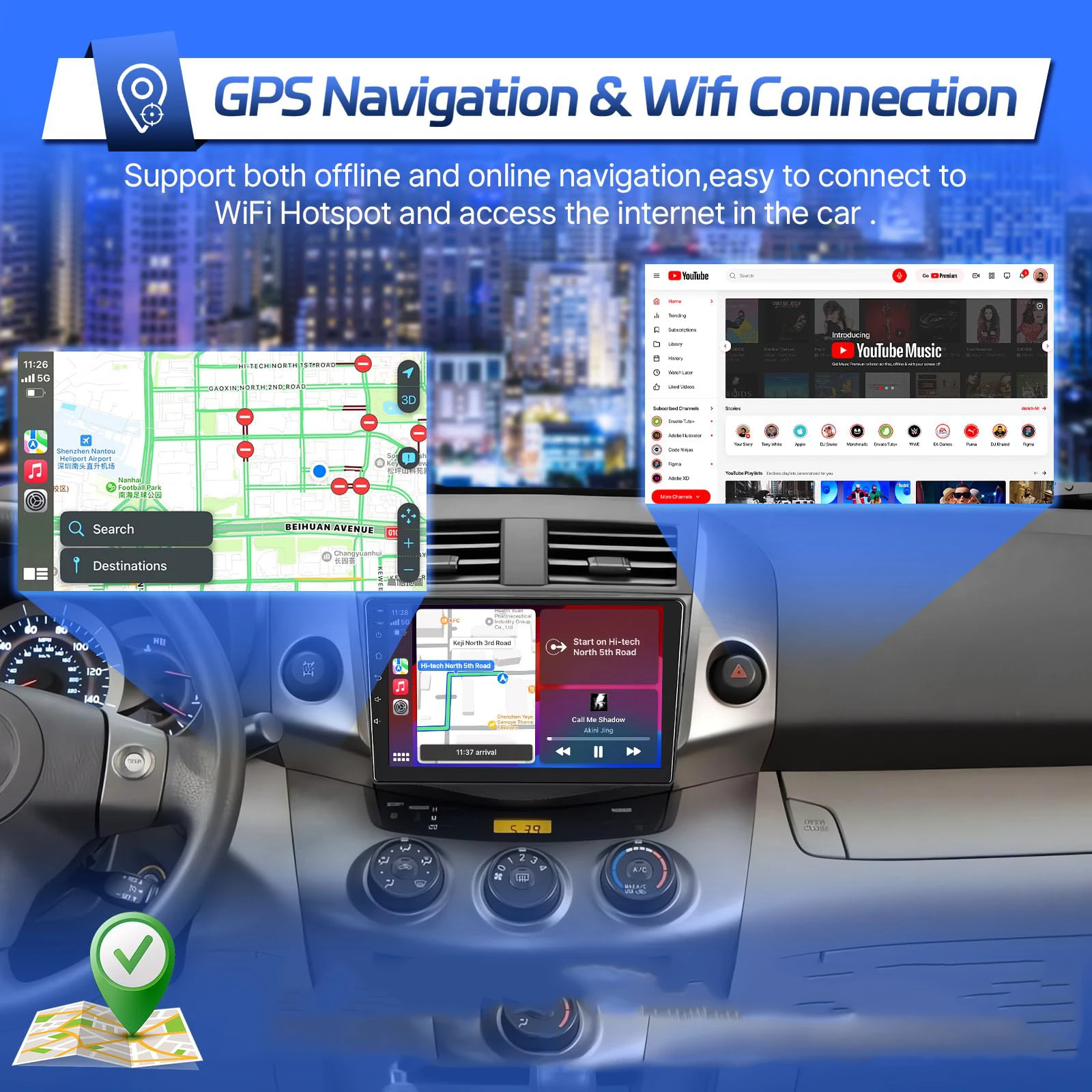 Retrovisor con cámara de respaldo 9" MirrorLink Bluetooth WiFi GPS - imagen 5
