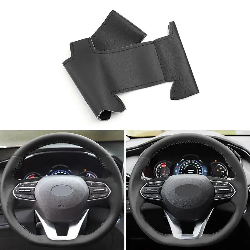 Funda de volante microfibra negra sin agujeros para Hyundai Santa Fe