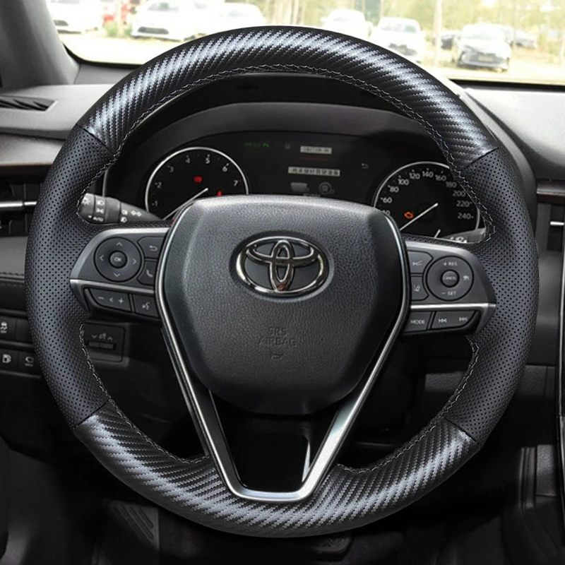 Funda de volante fibra de carbono y cuero Toyota Camry Corolla Rav4 2015-2018 - imagen 2
