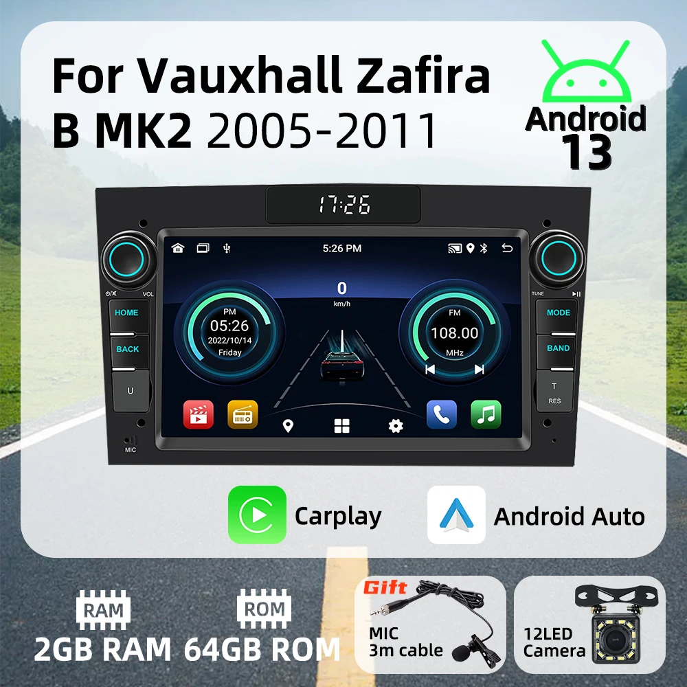 Radio 2 DIN Android Auto y Apple CarPlay para Vauxhall Zafira B MK2