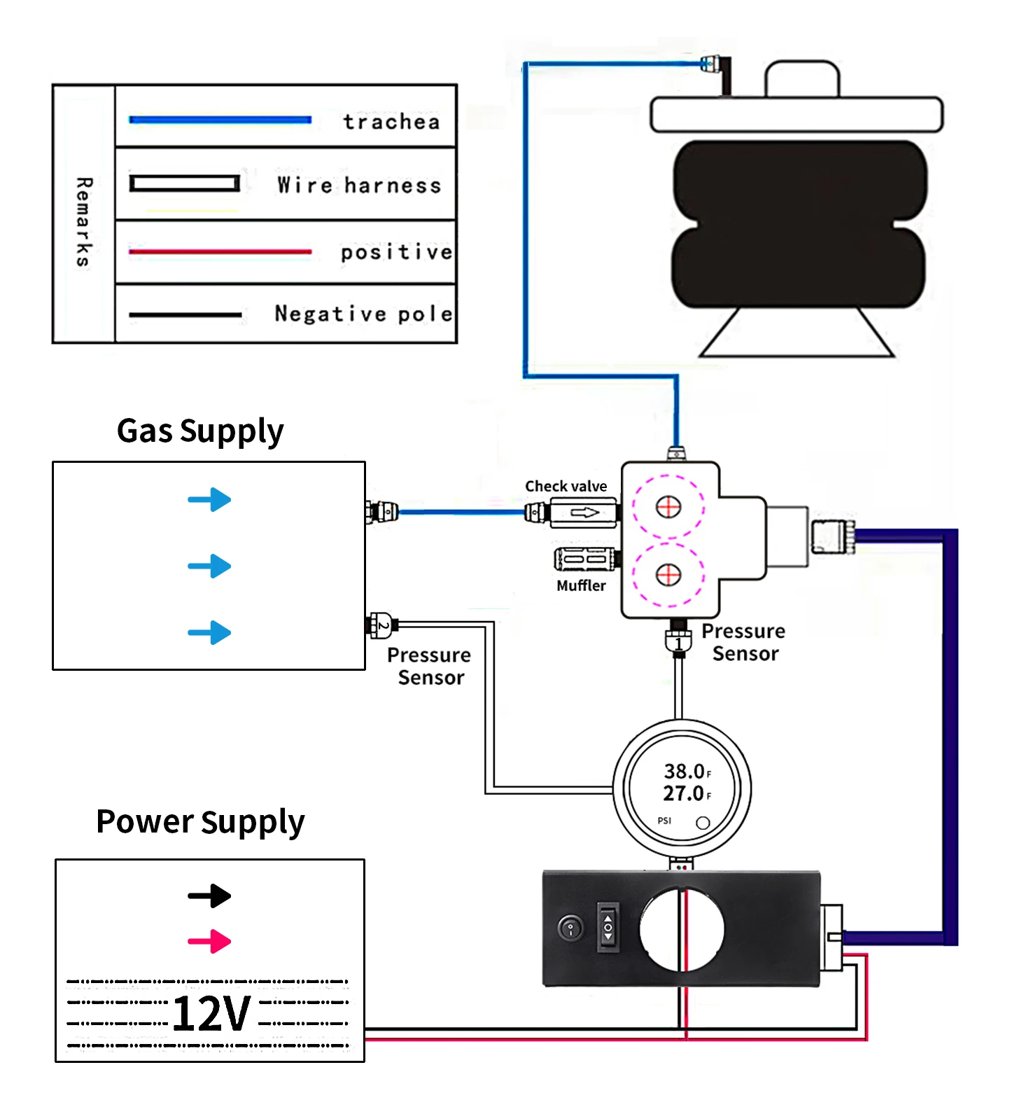 Controlador de Suspensión Neumática 1 Vía con Manómetro 2 En 1 - imagen 3