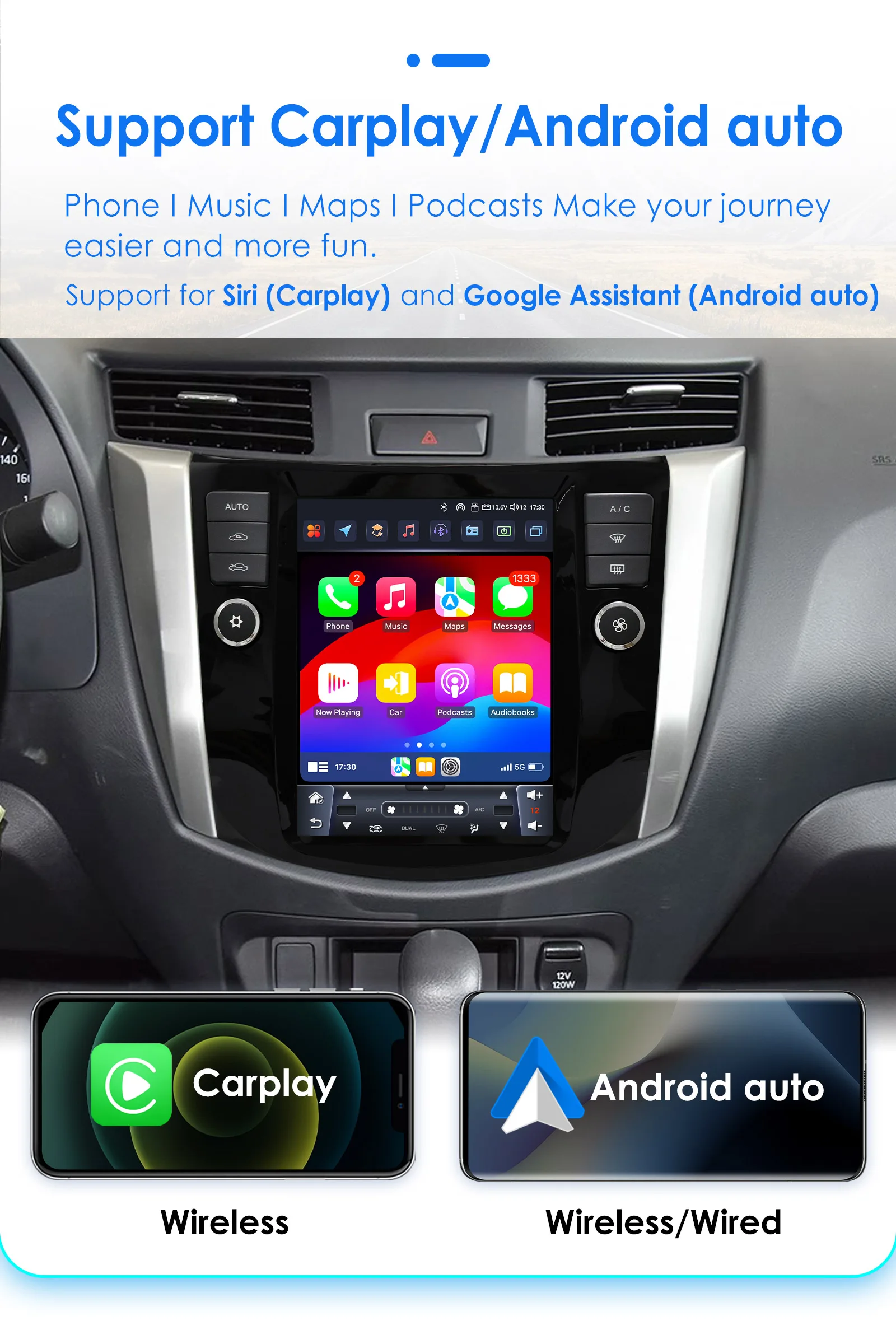 Autorradio Hizpo con CarPlay inalámbrico para Nissan Navara 2016-2022 - imagen 2