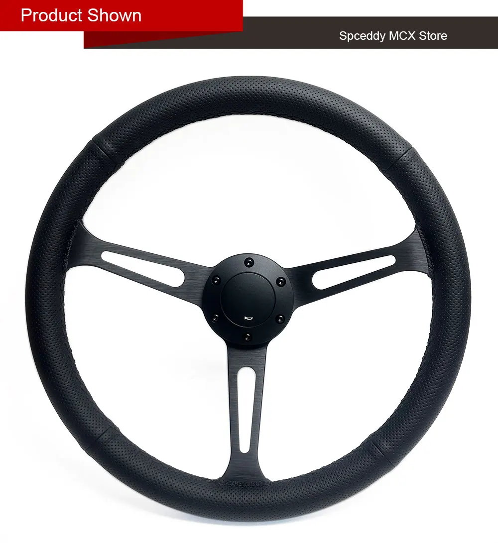 Volante deportivo negro con detalles plateados y aro perforado