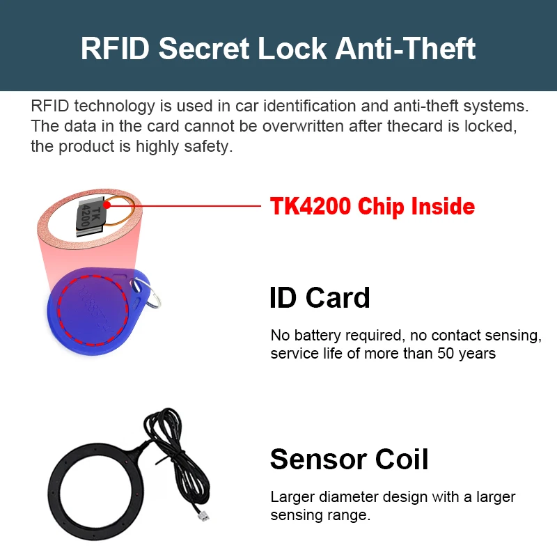 Hippcron alarma de coche botón de arranque y parada motor 2 RFID sistema de entrada sin llave botón de arranque parada Auto antirrobo Universal - imagen 3