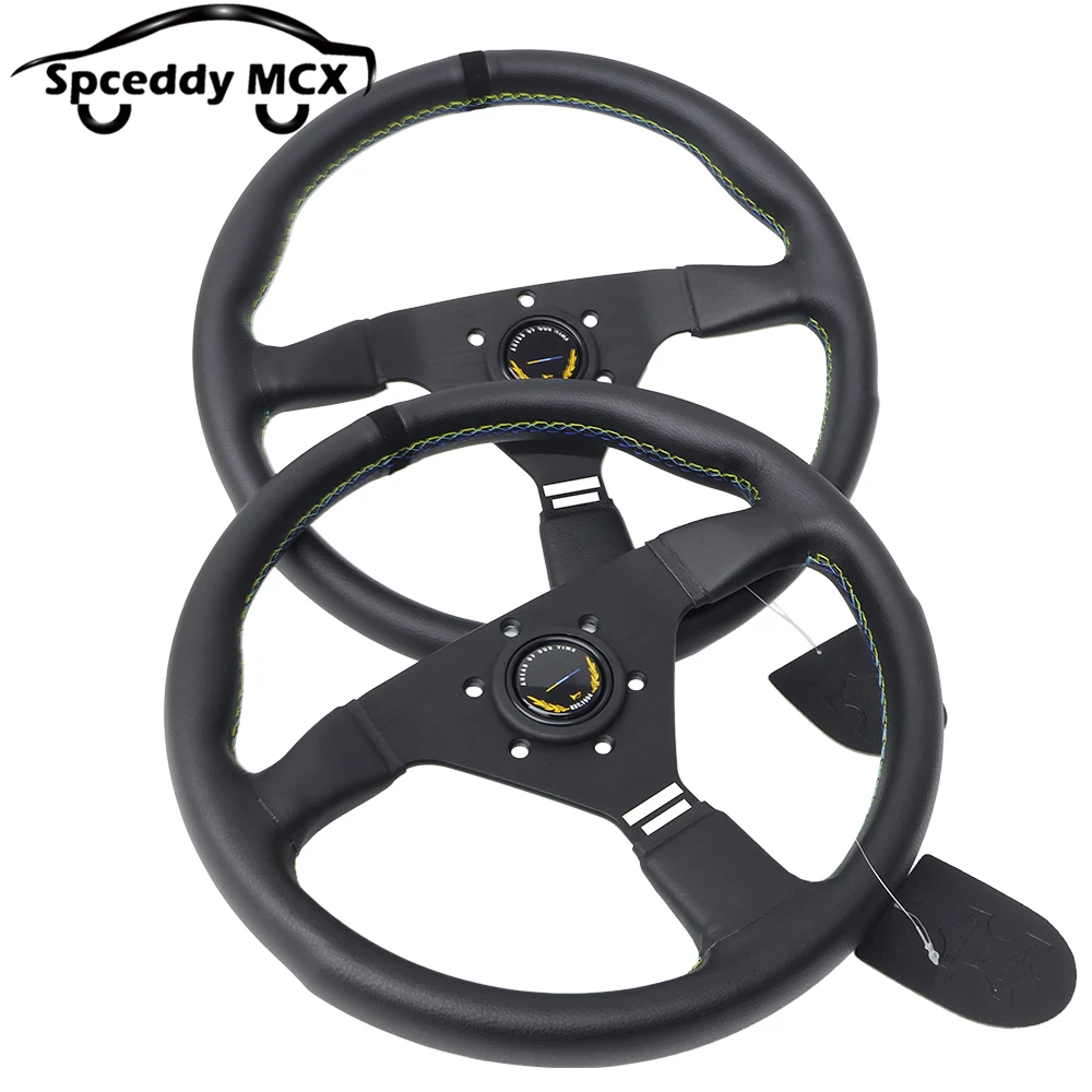 Volante de carreras estilo conexión serie GM, 13 pulgadas, 320mm, 14 pulgadas, 350mm, JDM, volante deportivo plano de cuero Real para coche - imagen 2