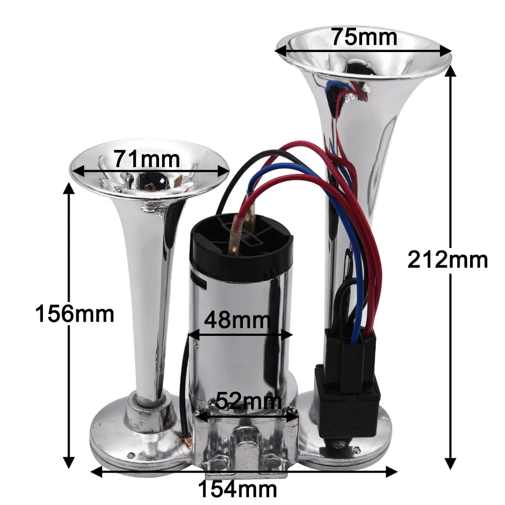 Bocina de trompeta doble de 12V, bocina de aire para coche, válvula solenoide eléctrica súper ruidosa, bocina de aire eléctrica para coche, barco, camión, altavoz - imagen 5