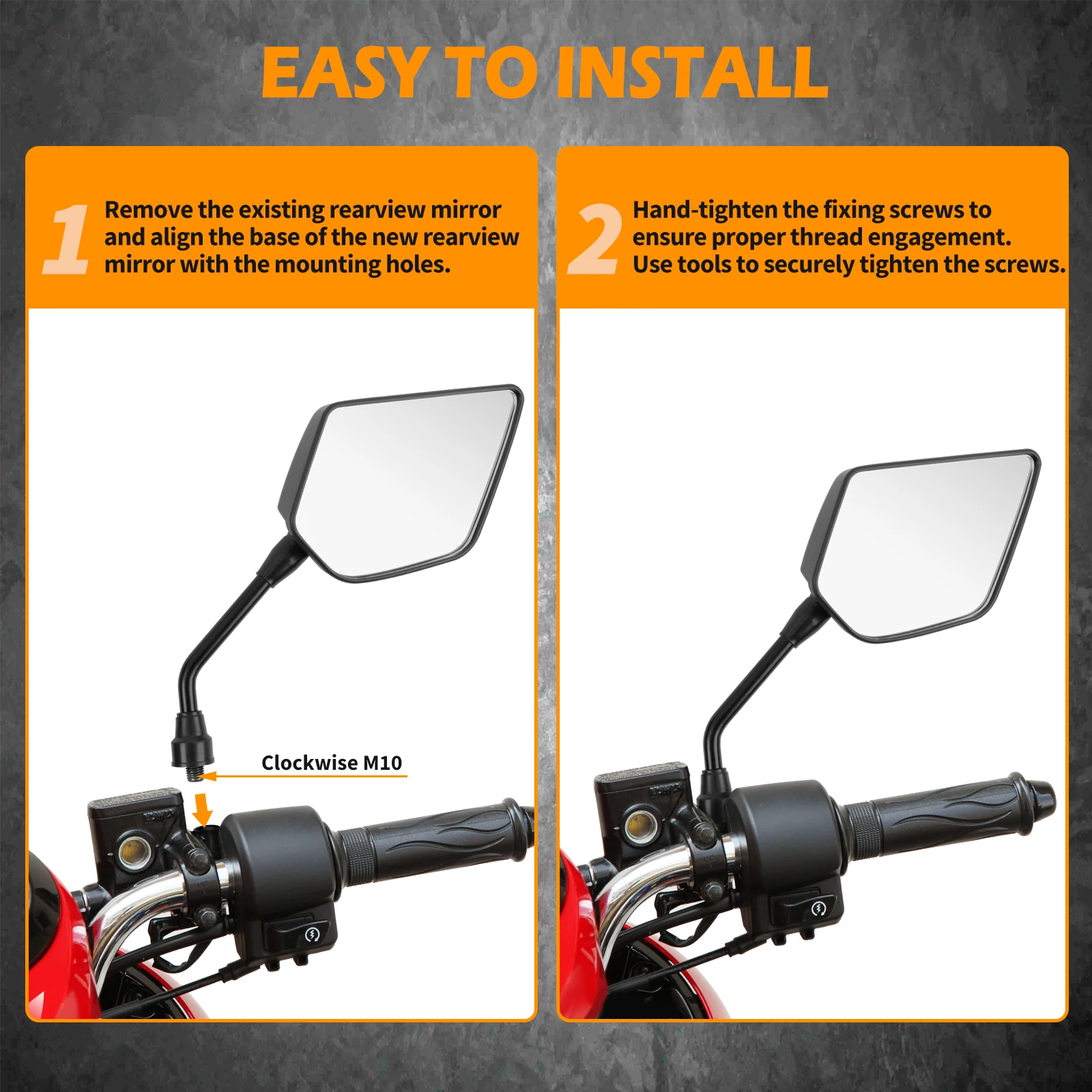 Espejos retrovisores M10 negros convexos para moto y scooter - imagen 5