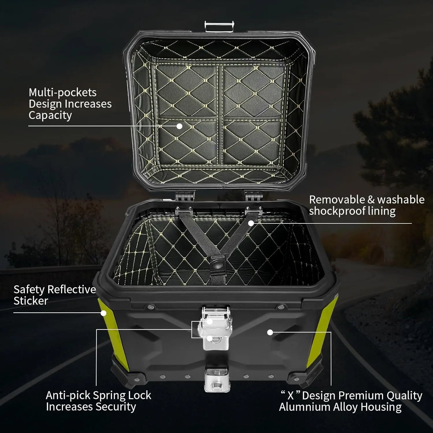 Baúl universal para moto impermeable con reflectantes negro - imagen 2