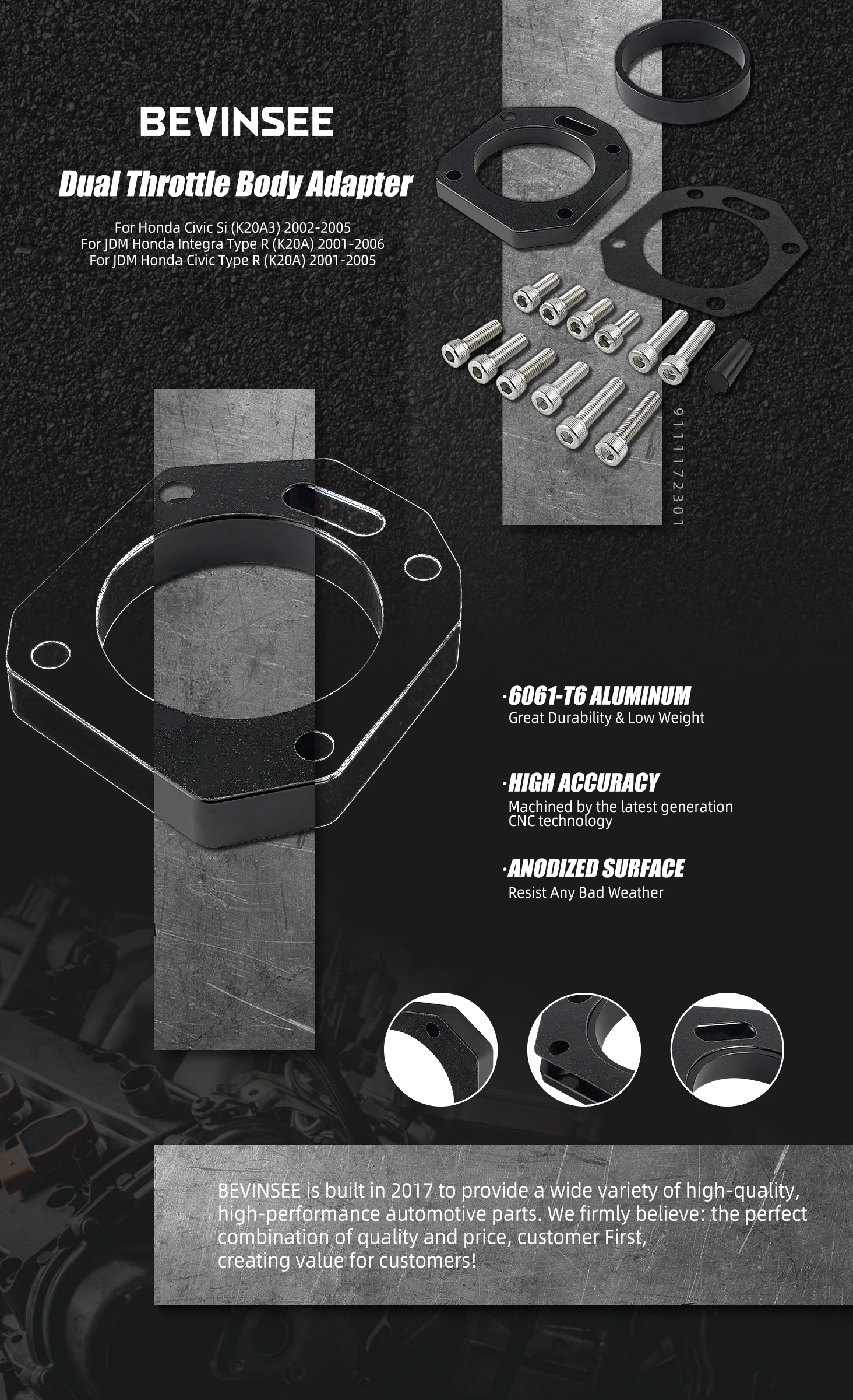 Adaptador de cuerpo de aceleración Bevinsee para motores Honda K20 y K24