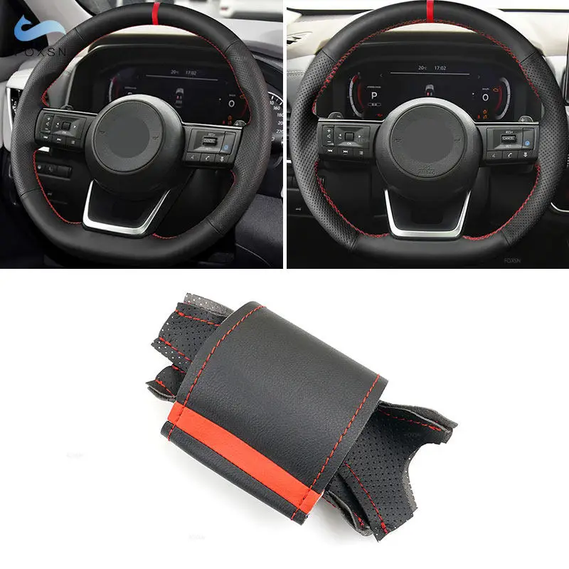 Para Nissan Qashqai J10 J11 Leaf X Trail March Tiida Kicks Versa Ju 2023 trenza manual protector para volante interior de coche embellecedor de cuero