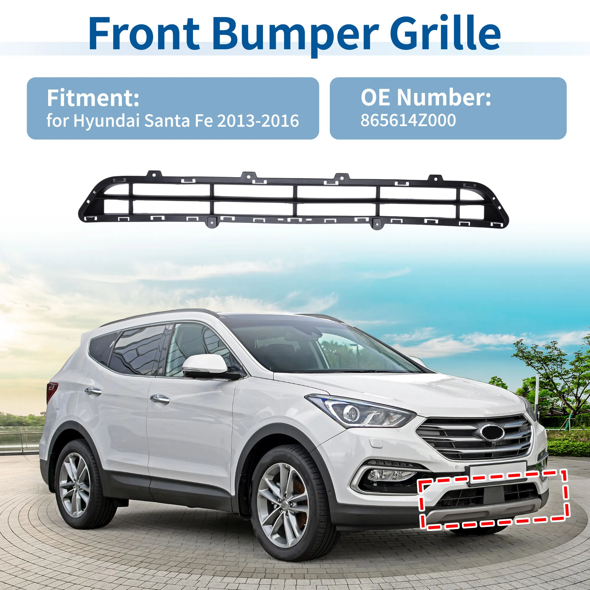 UXCELL Rejilla inferior de parachoques para Hyundai Santa Fe 13-16 - imagen 2