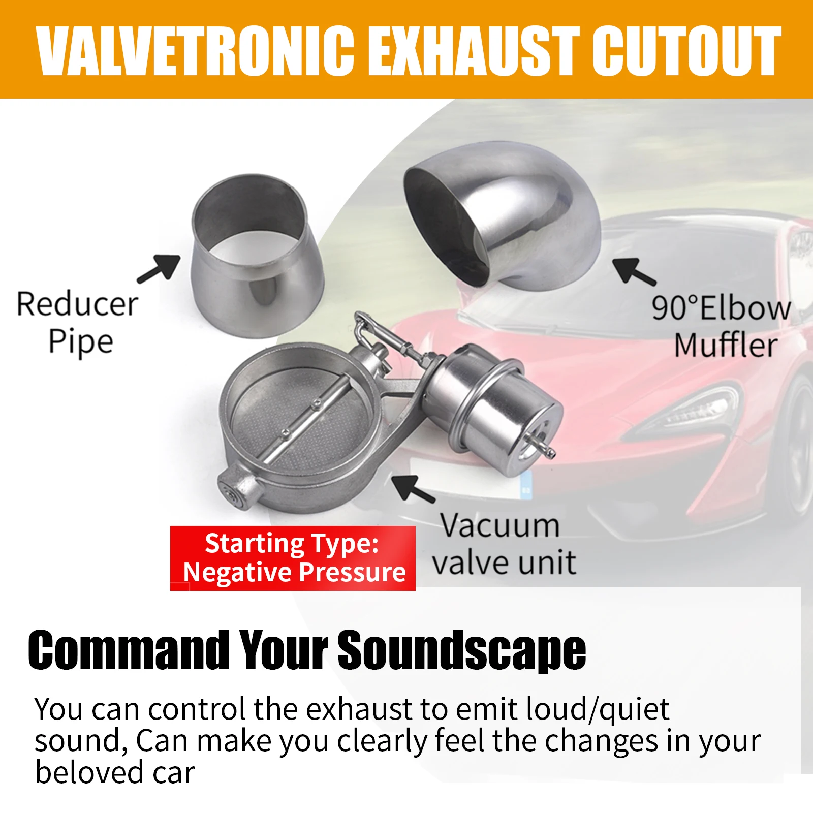 Recorte de escape activado por vacío universal de 51/63/76 mm/estilo de cierre de descarga con codo y reductor