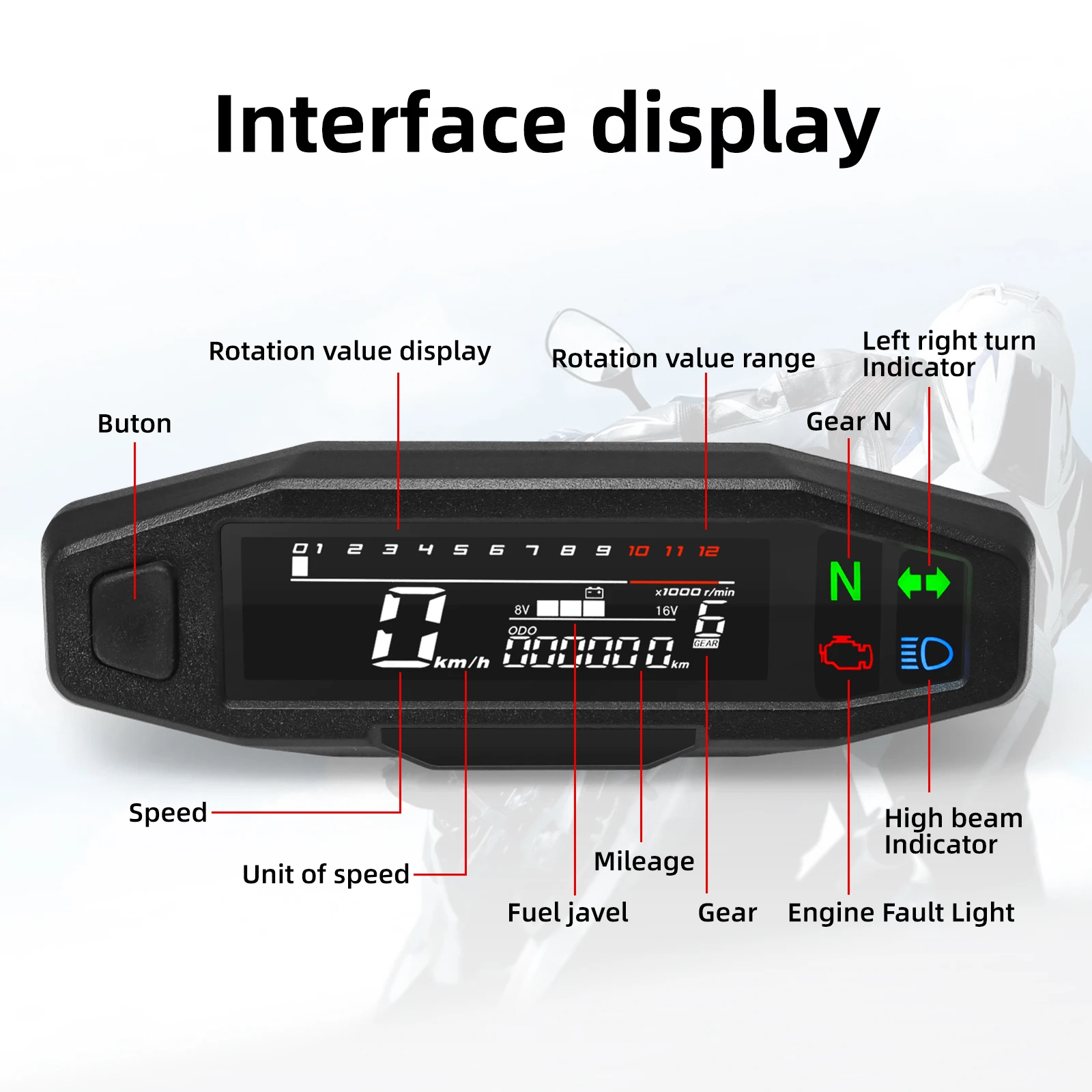 Tacómetro digital Ruso KR200 para motocicleta - imagen 2
