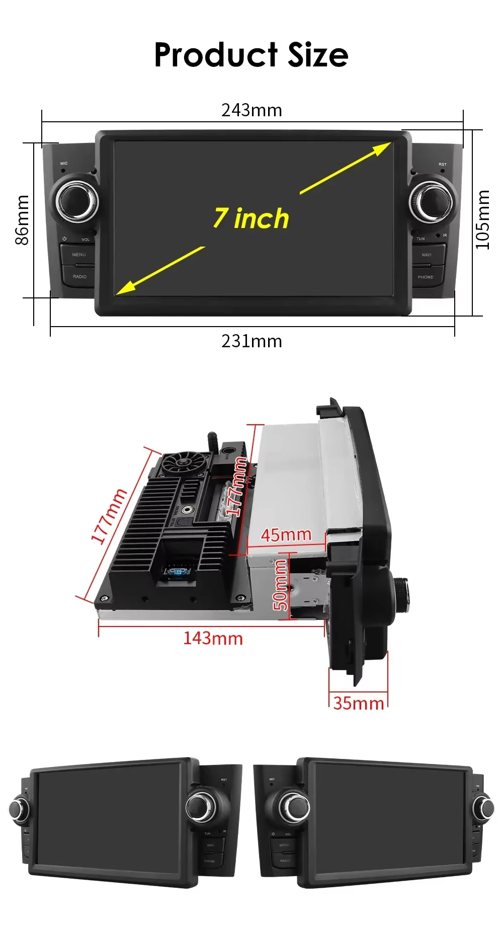 Radio multimedia Hizpo 2DIN con CarPlay para Fiat Grande Punto/Linea - imagen 5