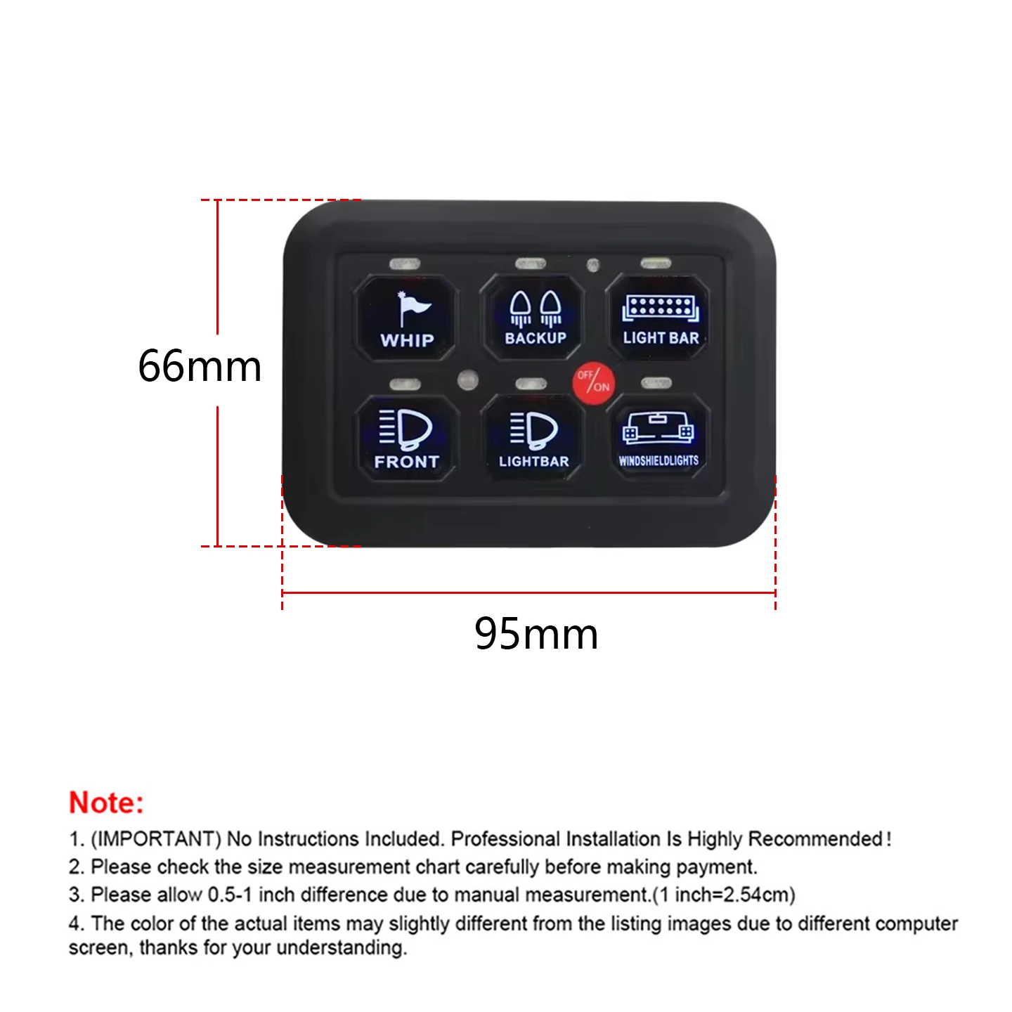 Panel interruptores LED táctil 6 zonas 12V 1200W Jeep UTV - imagen 4