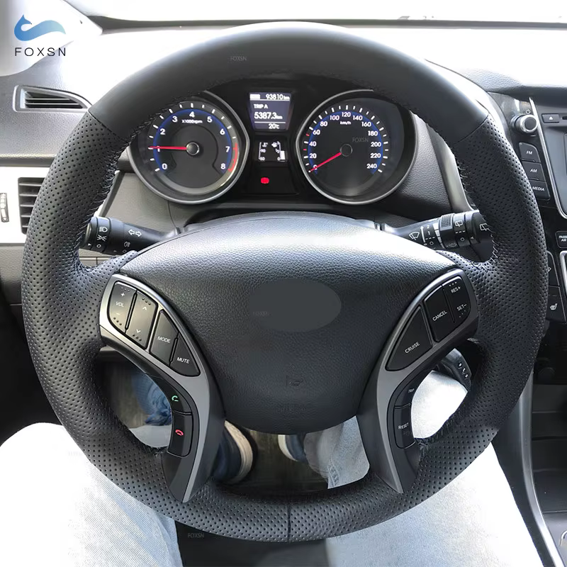 Fundas de cuero cosidas a mano para volante Hyundai Elantra e i30