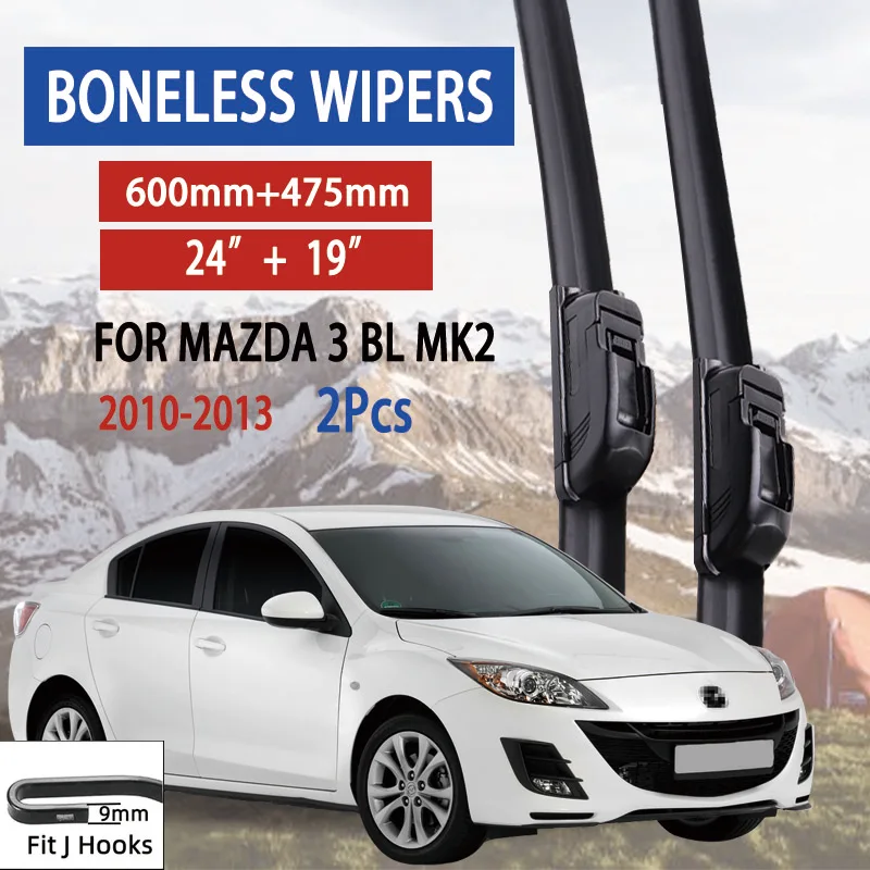 Limpiaparabrisas para coche Mazda 3 BL MK2 2010-2013, limpiaparabrisas tipo U de goma suave, sin deshuesado, HD, silencioso, duradero, automotriz, 24 "+ 19"
