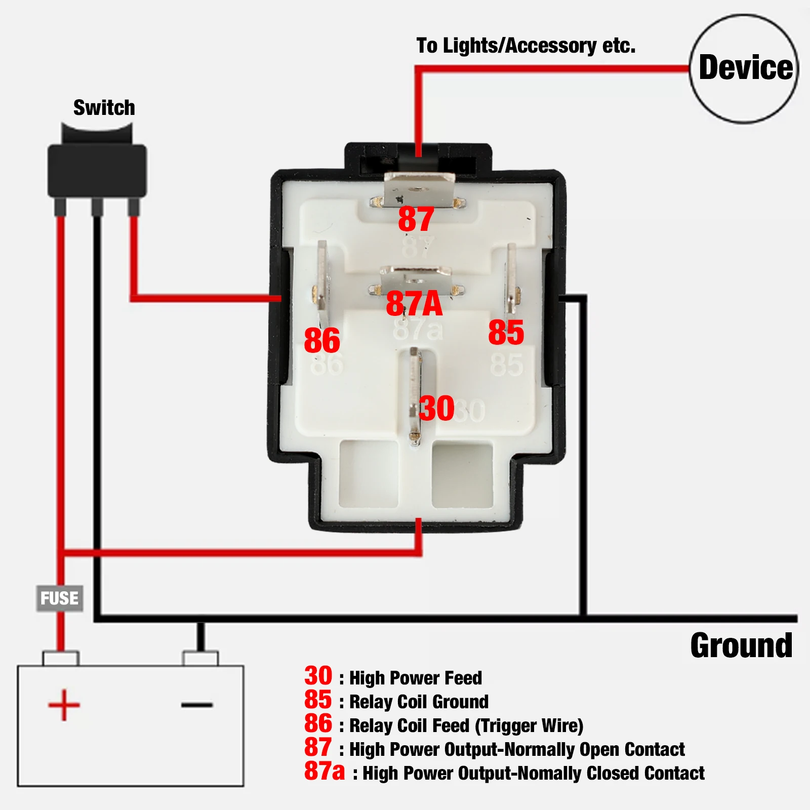 1 Uds. Relé de fusible de arnés 30A con entrelazado, enchufe pesado automotriz para coche, camión, furgoneta, motocicleta, barco, juego de 5 pines, 12V CC - imagen 4
