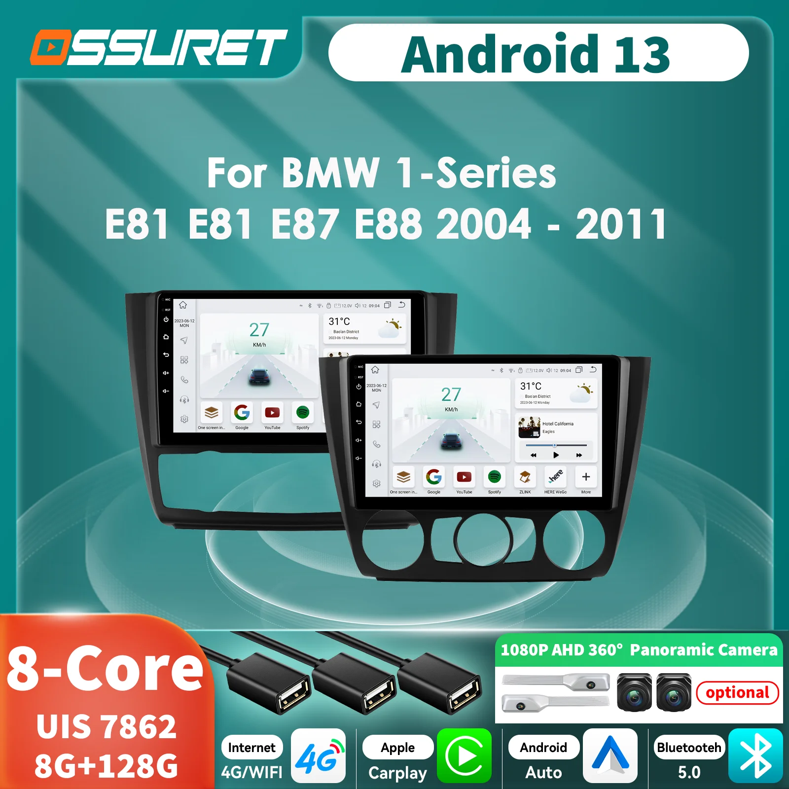 Radio Android 2DIN CarPlay inalámbrico para BMW Serie 1 E81 E82 E87 E88 - imagen 2