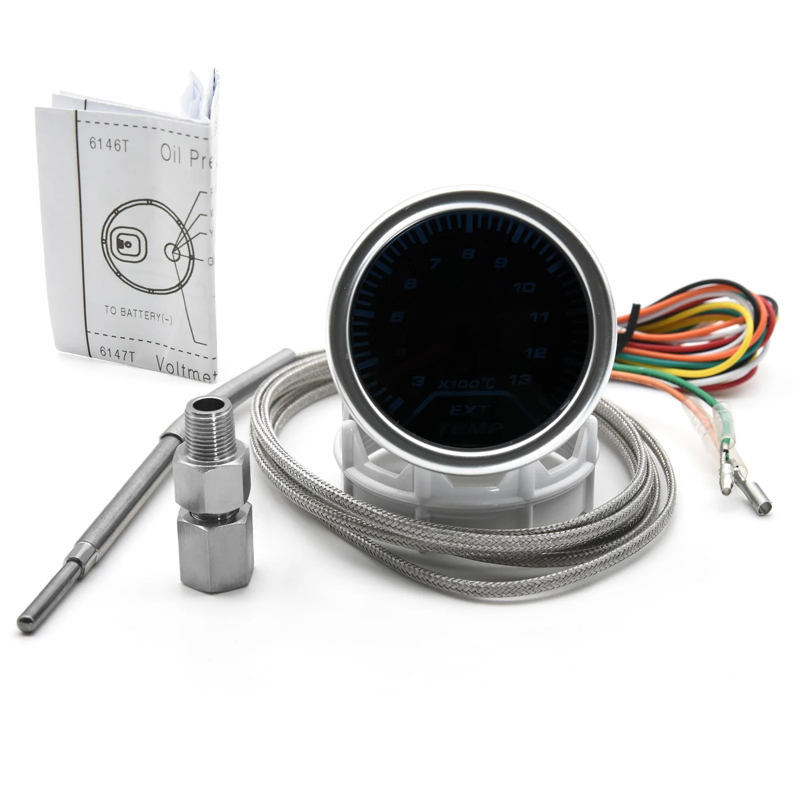 Indicador Digital de temperatura de gases de escape, medidor de temperatura de gases de escape, Led blanco, EGT EXT, medidor de coche con Sensor 1/8 NPT, 12V, 2 ", 52mm - imagen 4