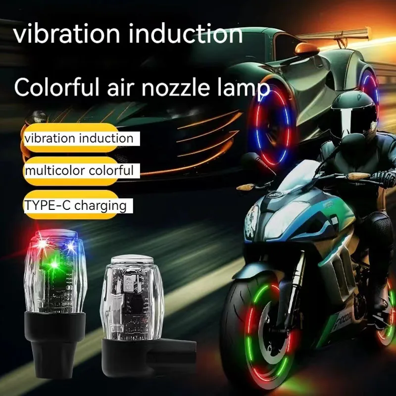 Luz LED rueda moto recargable USB con tapa válvula neumática