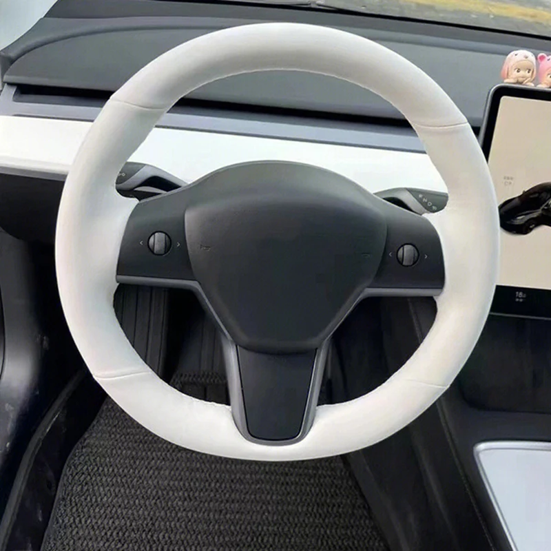 Funda de volante blanca cosida a mano para Tesla Model 3/X/Y/S - imagen 2