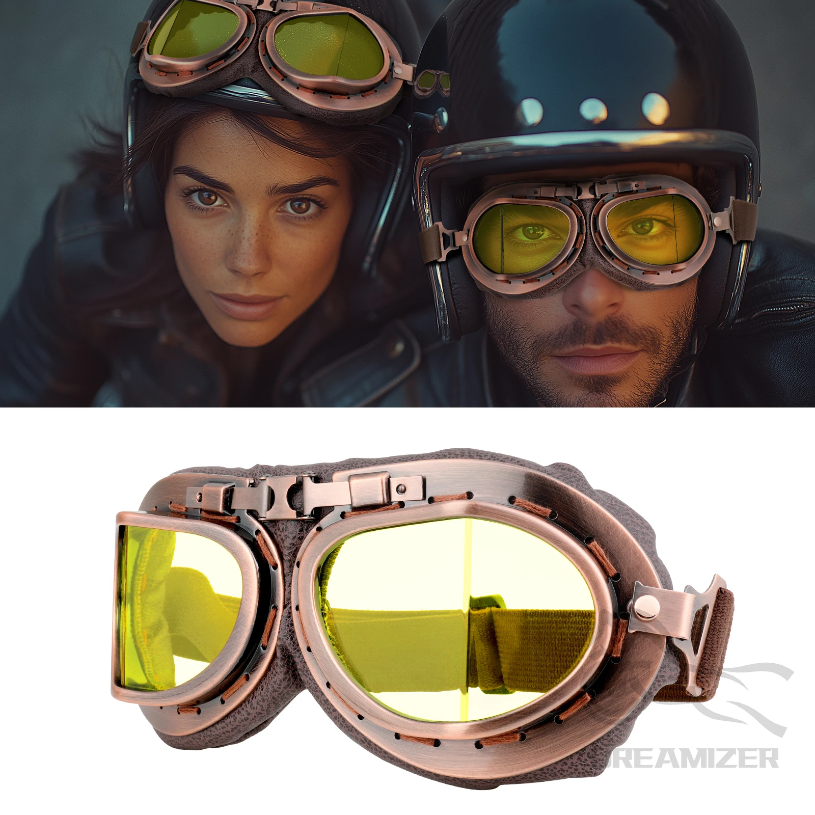 Gafas Retro para motocicleta, gafas clásicas Vintage para Harley Pilot Steampunk Bike, equipos para casco de cobre - imagen 5