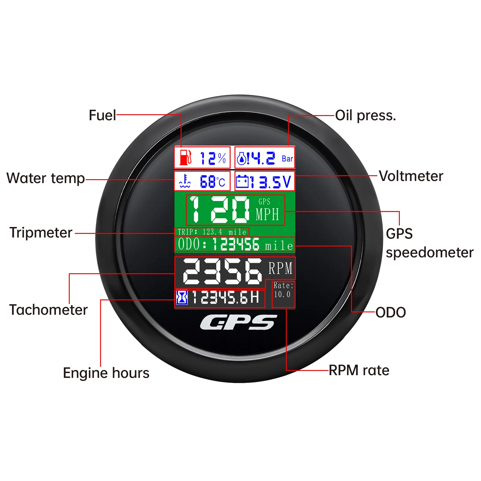 Velocímetro digital GPS multifunción con odómetro y temperatura agua - imagen 3