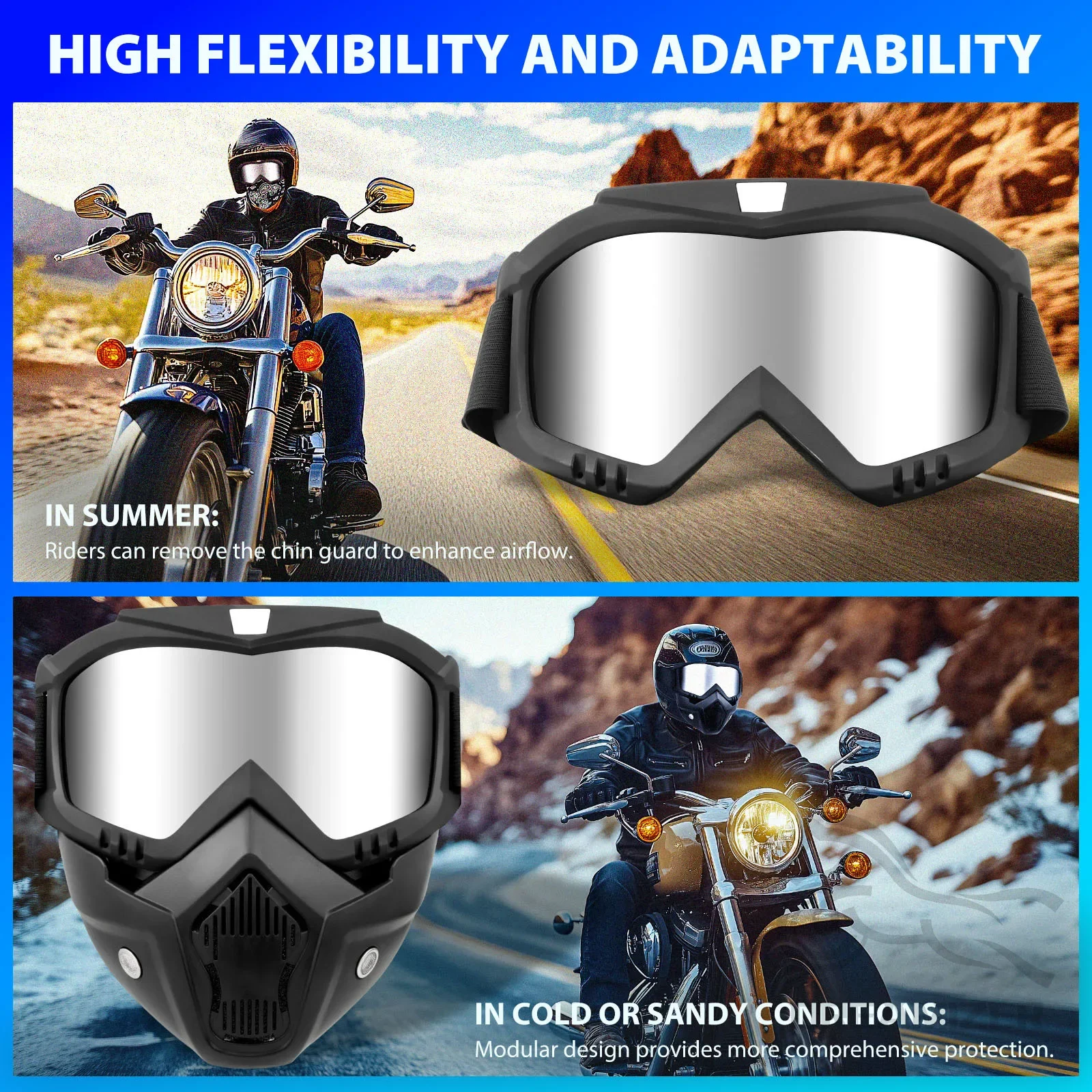 Máscara de motocross con gafas y protector bucal para casco abierto - imagen 3
