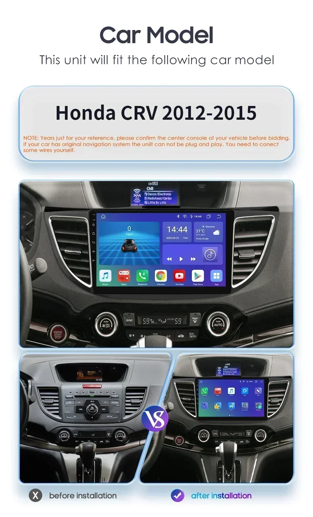 Hizpo radio Android doble DIN CarPlay y GPS Honda CR-V 2012-2016 - imagen 4