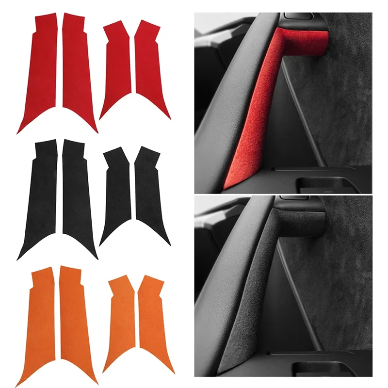 AEF3-Para Tesla Model 3 Y 2018-2023 manija de puerta interior pegatina cubierta protectora Interior gamuza italiana Interior de coche piezas negras Accesso - imagen 5