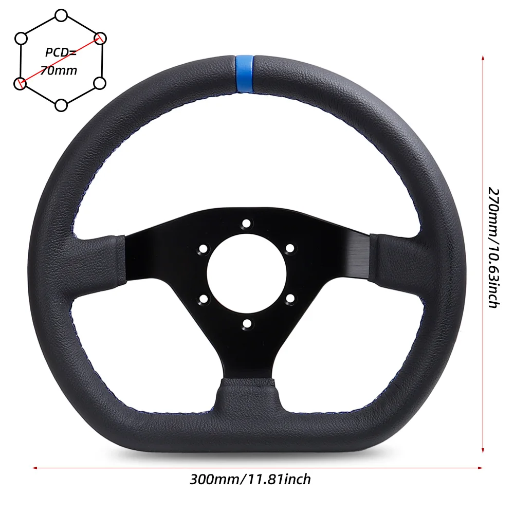 Volante deportivo de cuero plano 12 pulgadas (300 mm) universal PCD 6x70 - imagen 2