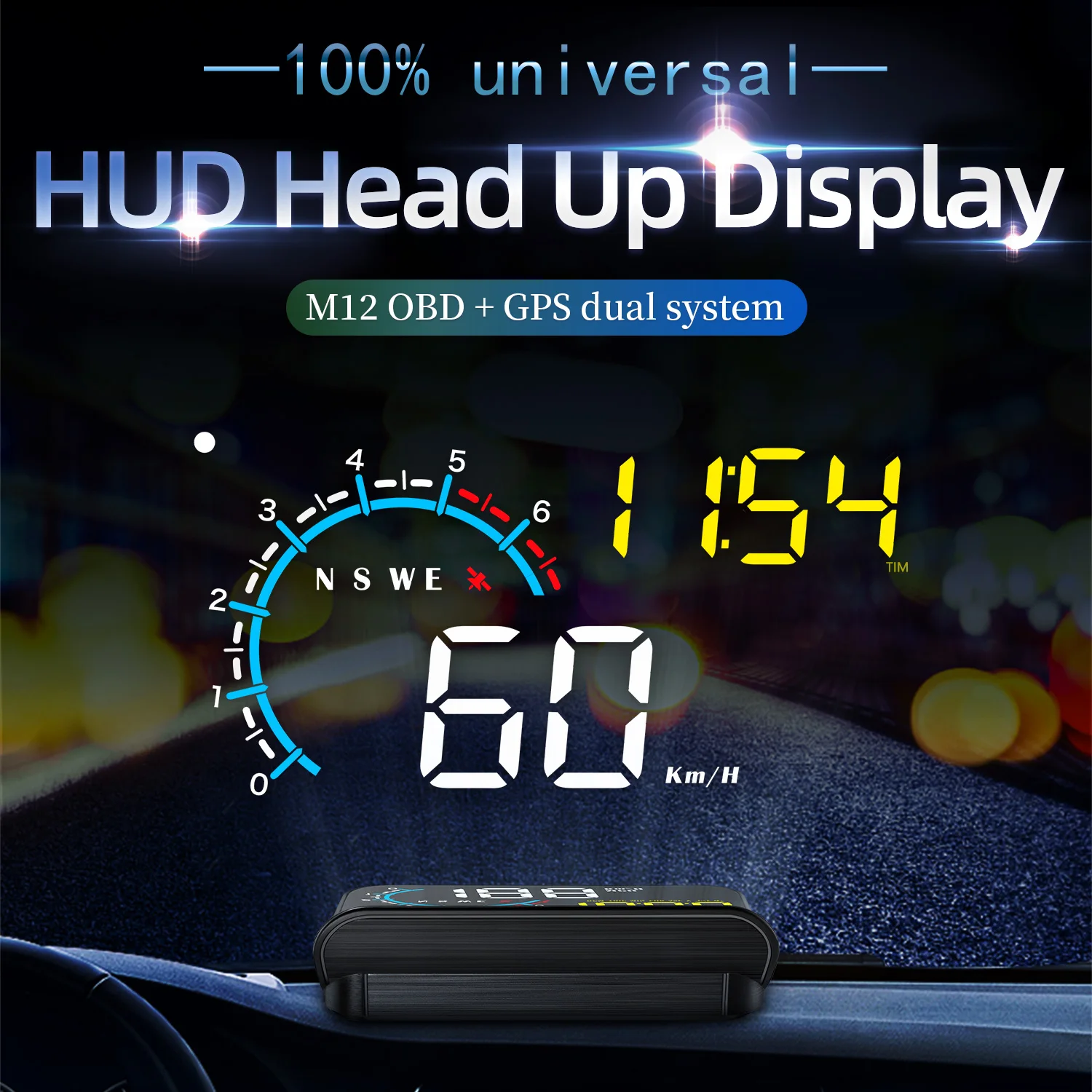Sistema Dual HUD OBD2 GPS con proyector de parabrisas y RPM - imagen 2