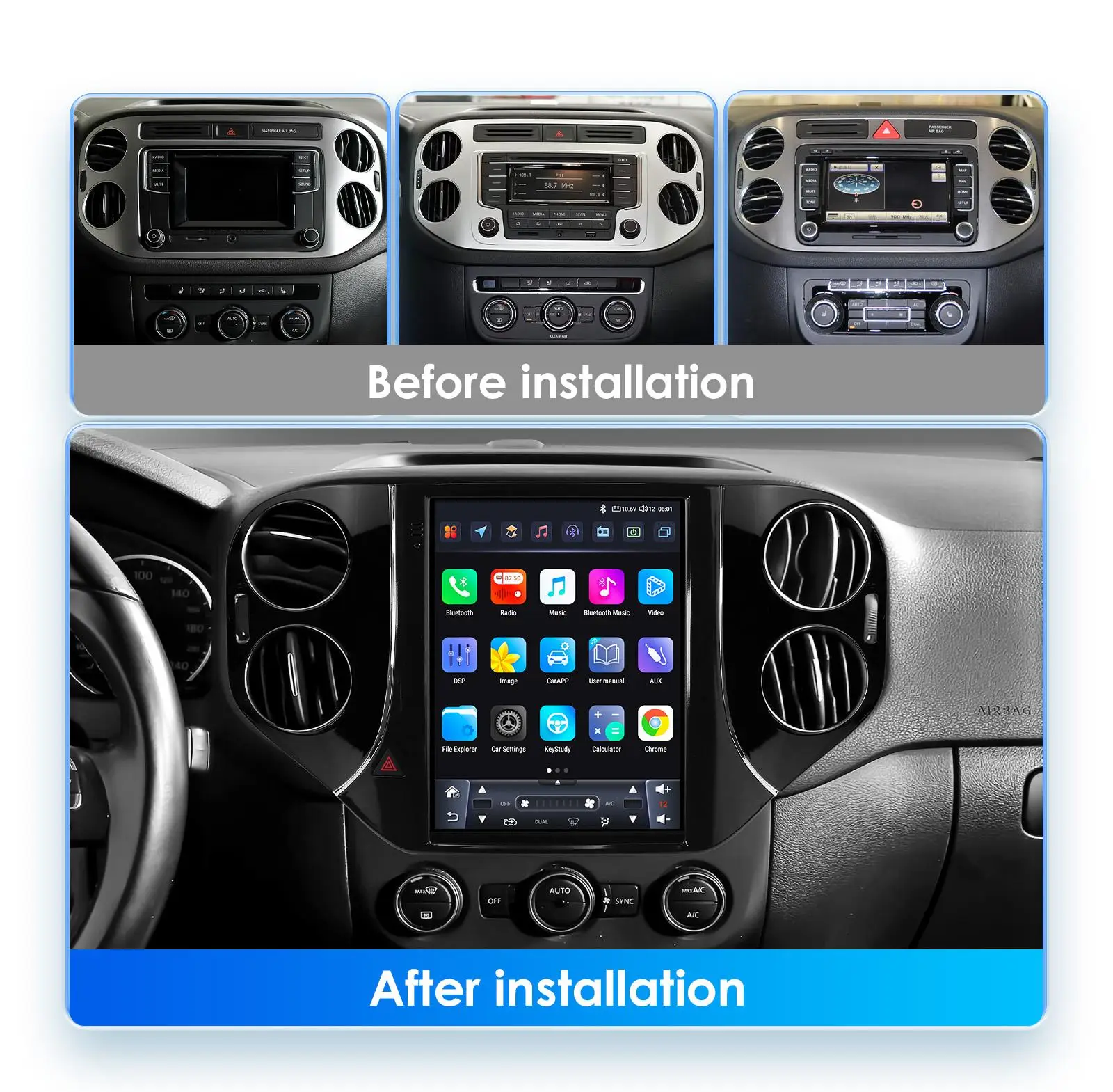 Radio Multimedia Hizpo 2 DIN Android 13 CarPlay – VW Tiguan 2007-2016 - imagen 2